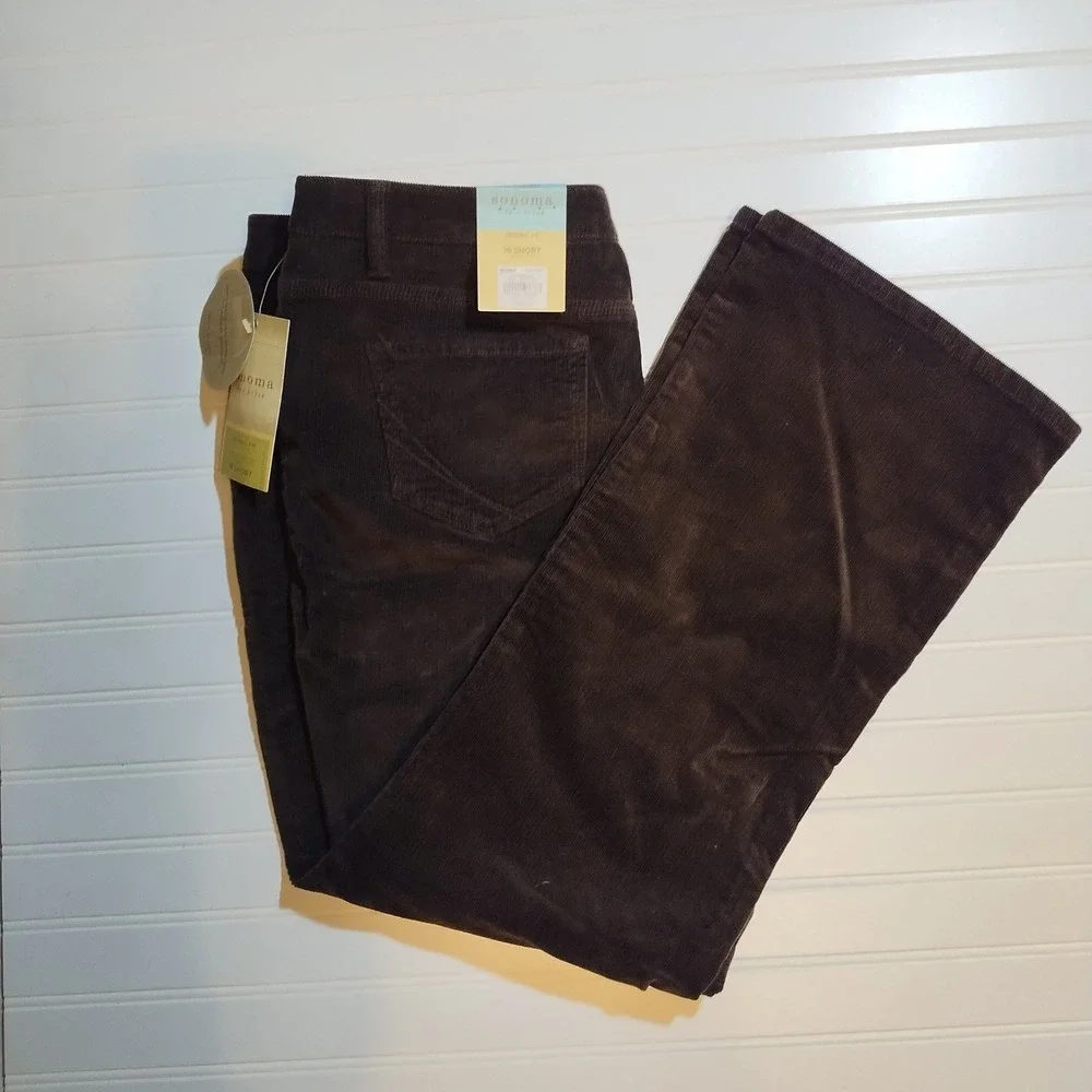 Sonoma Womens Brown Corduroy Pants‎ 16 S Bootcut Earthy Dark Academia Preppy NWT